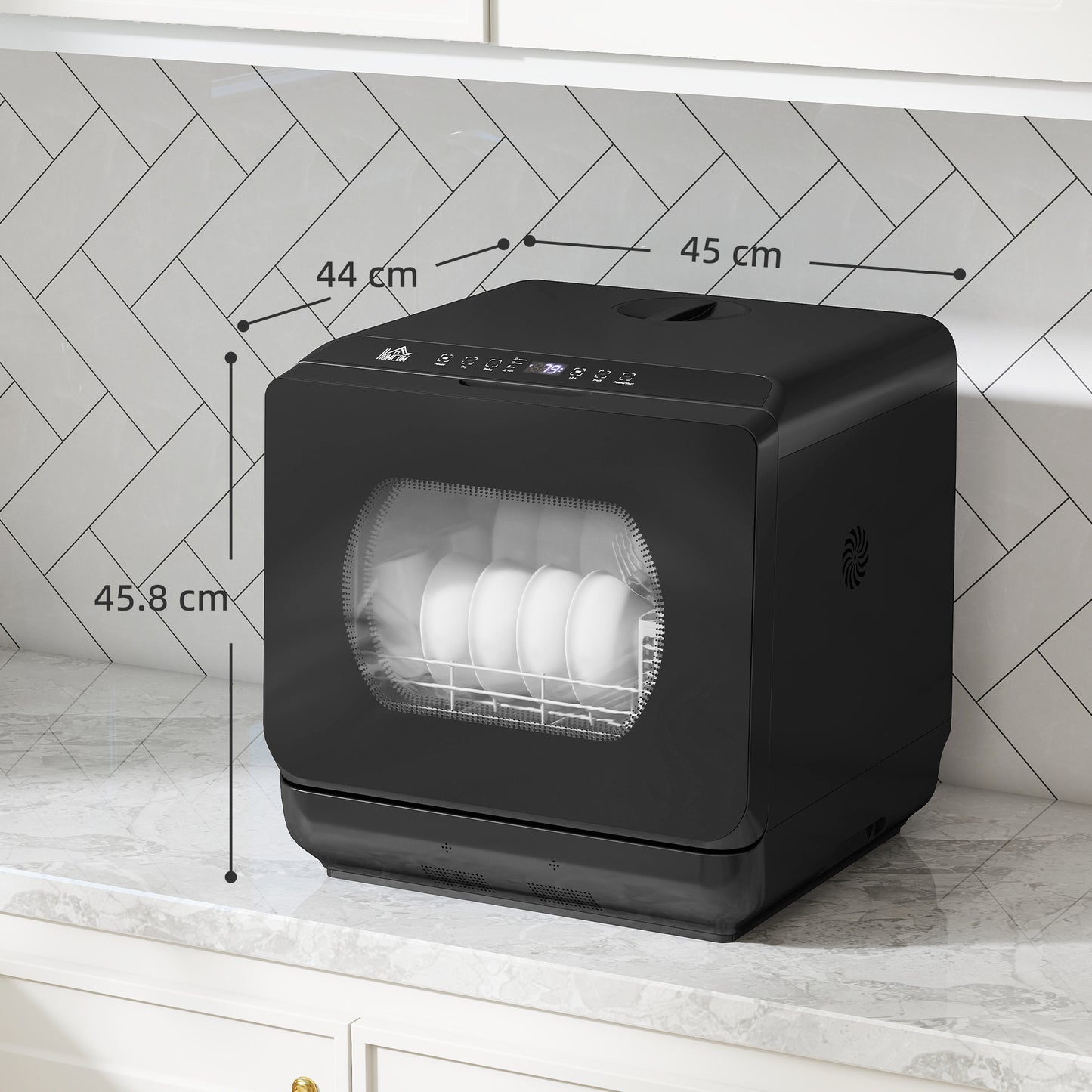 Table Top Dishwasher with Built-in 6L Water Tank, Mini Countertop Dishwasher with 6 Programs, 4 Place Settings, Black