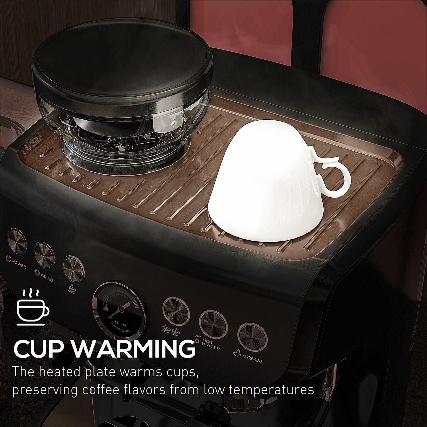 15 Bar Coffee Machine, with Adjustable Grind, Steamer and Accessories - HOMCOM
