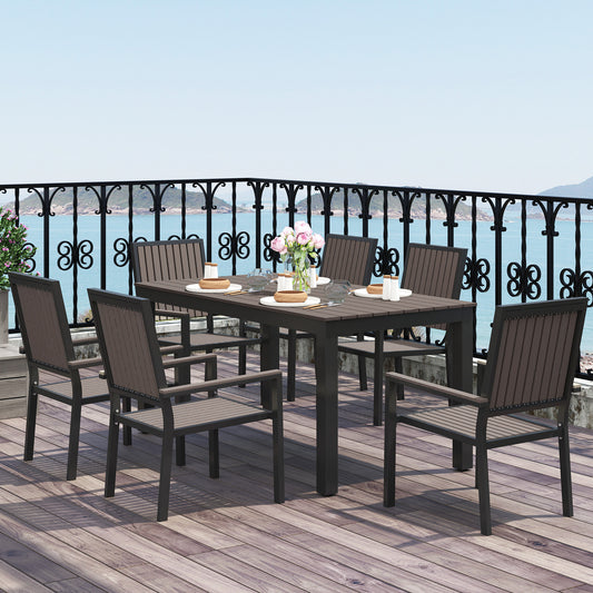 6 Seater Garden Dining Set with Stackable Chairs, Aluminium Frame, Rectangular Plastic Top, Garden Furniture Set, Outdoor Dining Table and Chairs