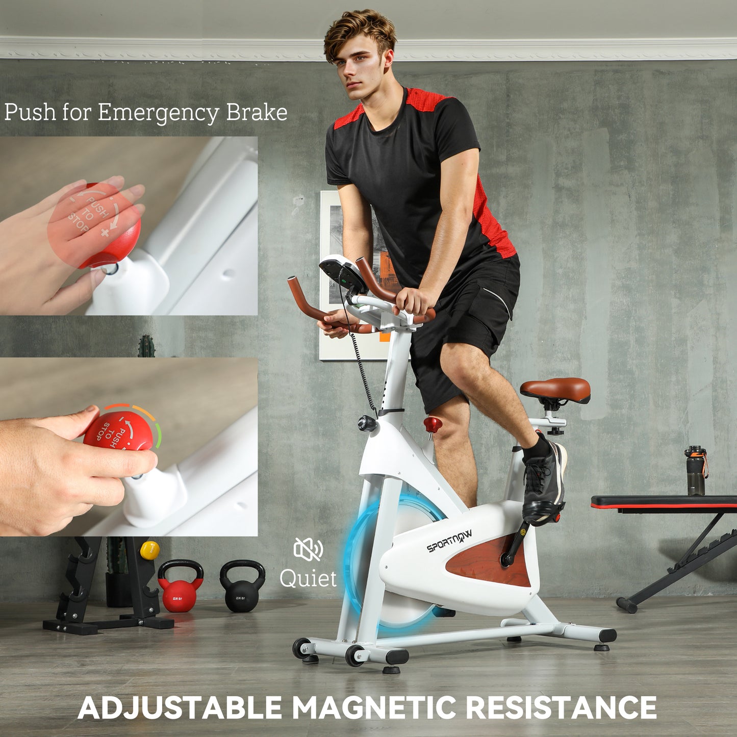 Indoor Exercise Bike, Quiet Stationary Bike, Stylish Cycling Machine with Adjustable Seat and Resistance, for Home Gym Cardio Workout