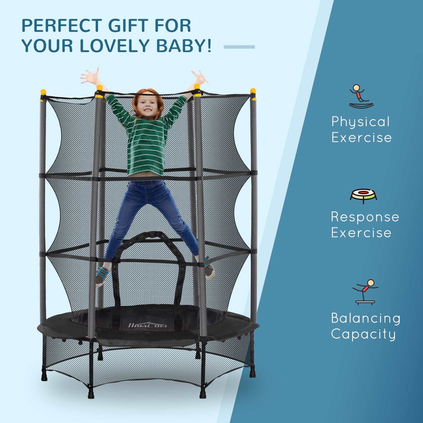 4.6FT/75" Kids Trampoline, Indoor Outdoor Toddler Trampoline, with Safety Enclosure, Springless design - Different Colours