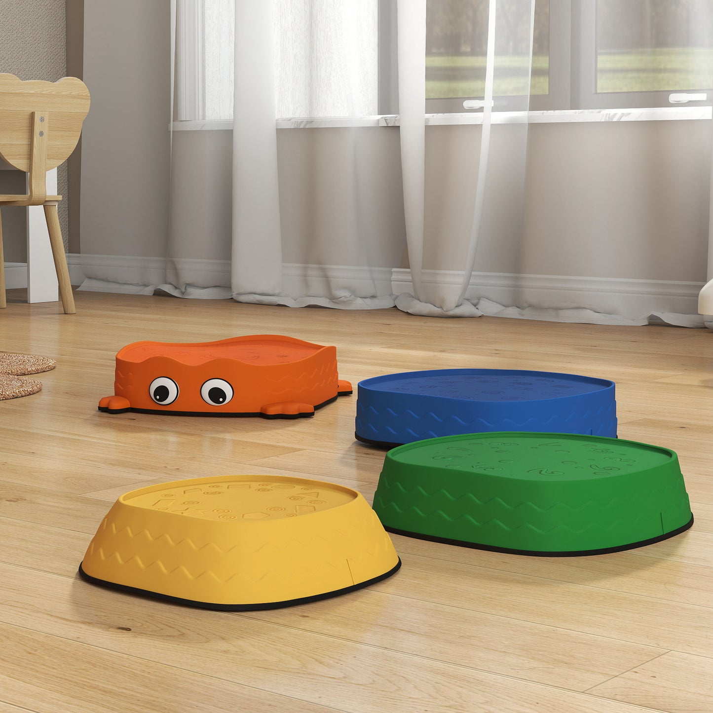 AIYAPLAY 5 Piece Sensory Stepping Stones for Toddlers, Frog-Shaped Kids Stepping Stones Set with Anti-Slip Edging for Ages 2-8
