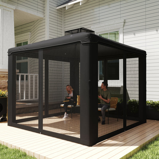 Outsunny 3 x 3 m Metal Gazebo, Garden Pavillion, Double Roof Outdoor Canopy Shelter with Mesh Sidewalls, Black