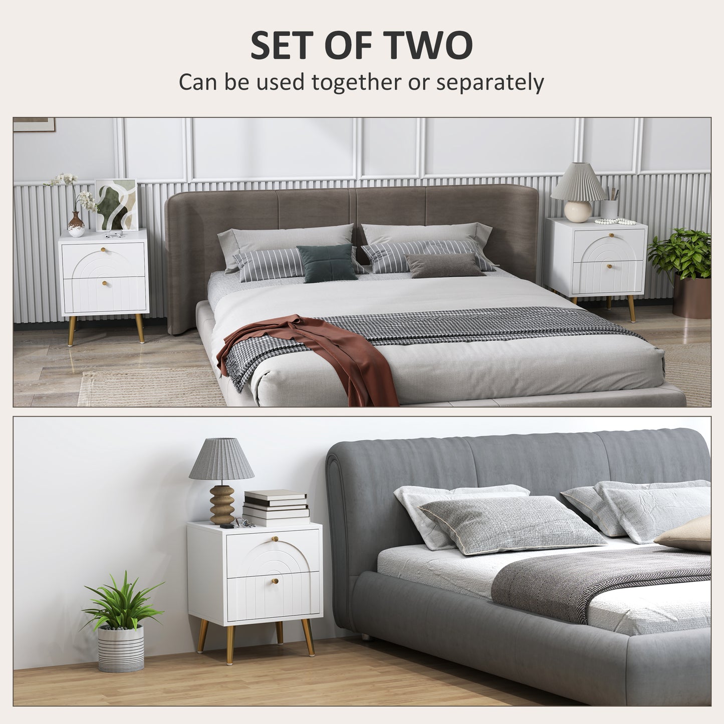 2-Drawer Bedside Table Set of 2 - White