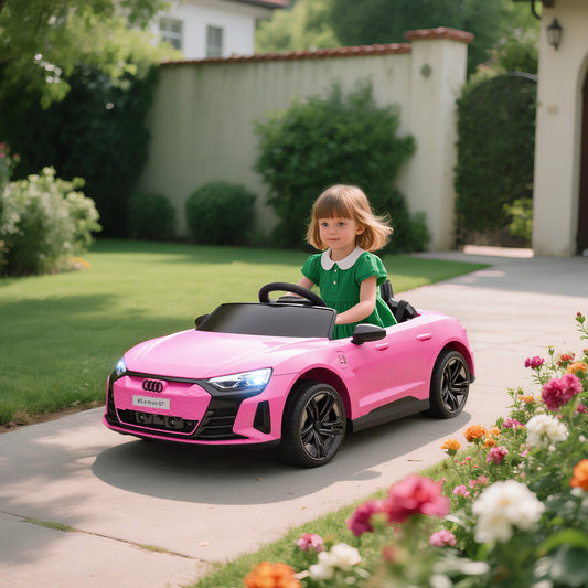 Audi RS E-Tron GT Licensed 12V Kids Electric Ride-On Car, with Remote Control, Suspension System, Lights, Music, Motor - Pink