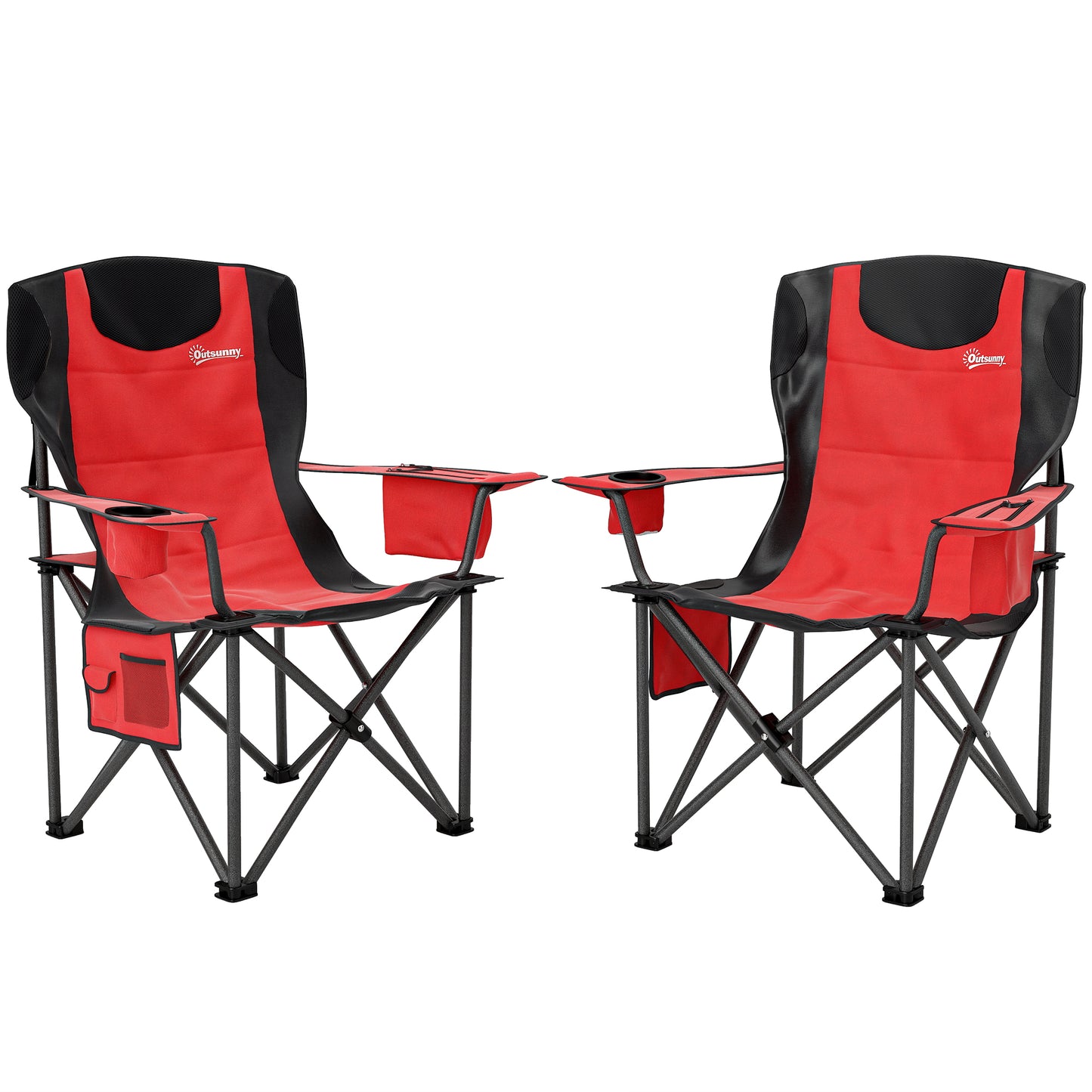 Set of 2 Folding Camping Chairs, Padded Camping Chairs with Adjustable Armrests, Portable & Lightweight Folding Camp Chair with Cooler Bag, Cup Holder and Side Pockets