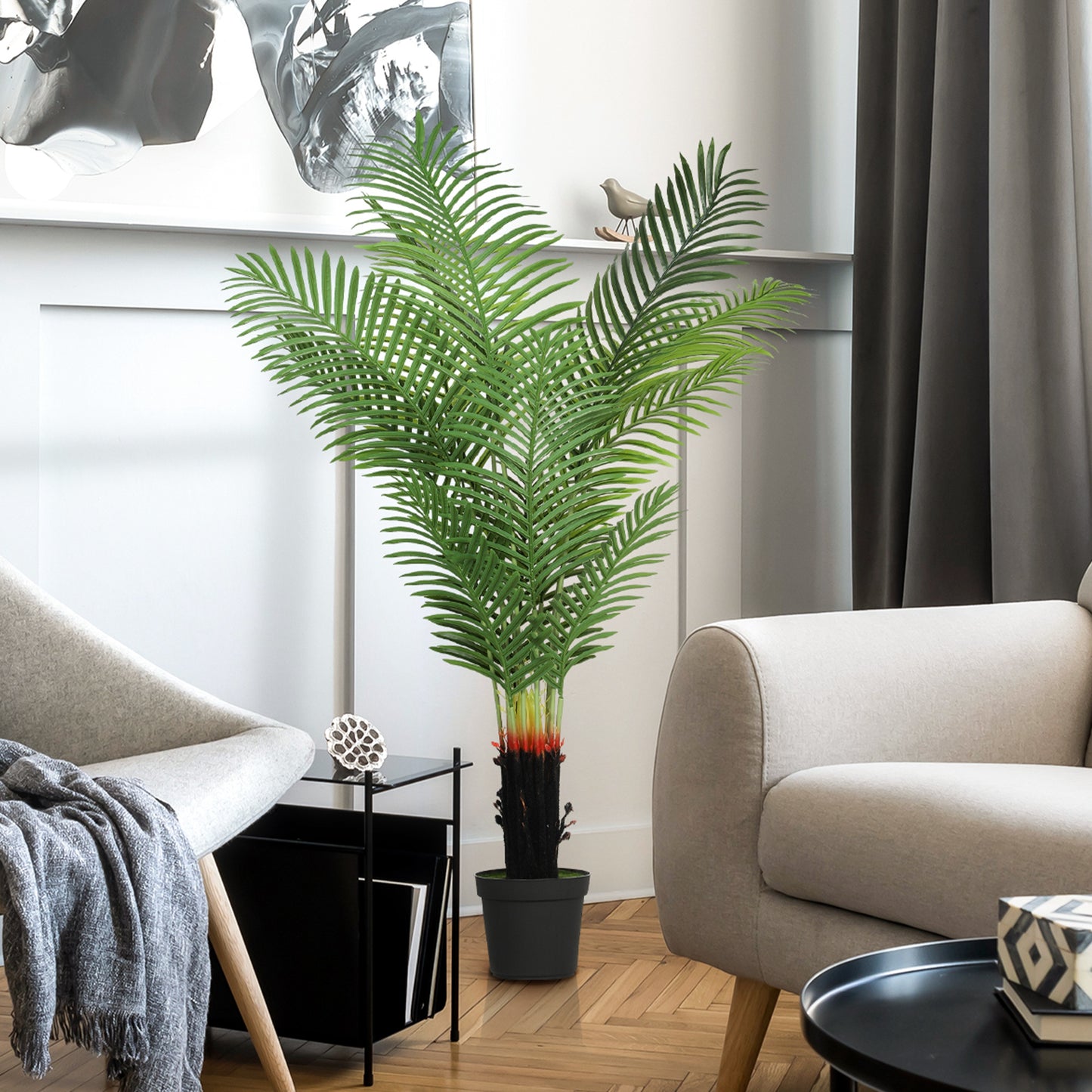 150cm Artificial Areca Palm Tree with 12 PE Leaves, Decorative Artificial Plant with Plastic Pot and Flocked Soil, Fake Plant