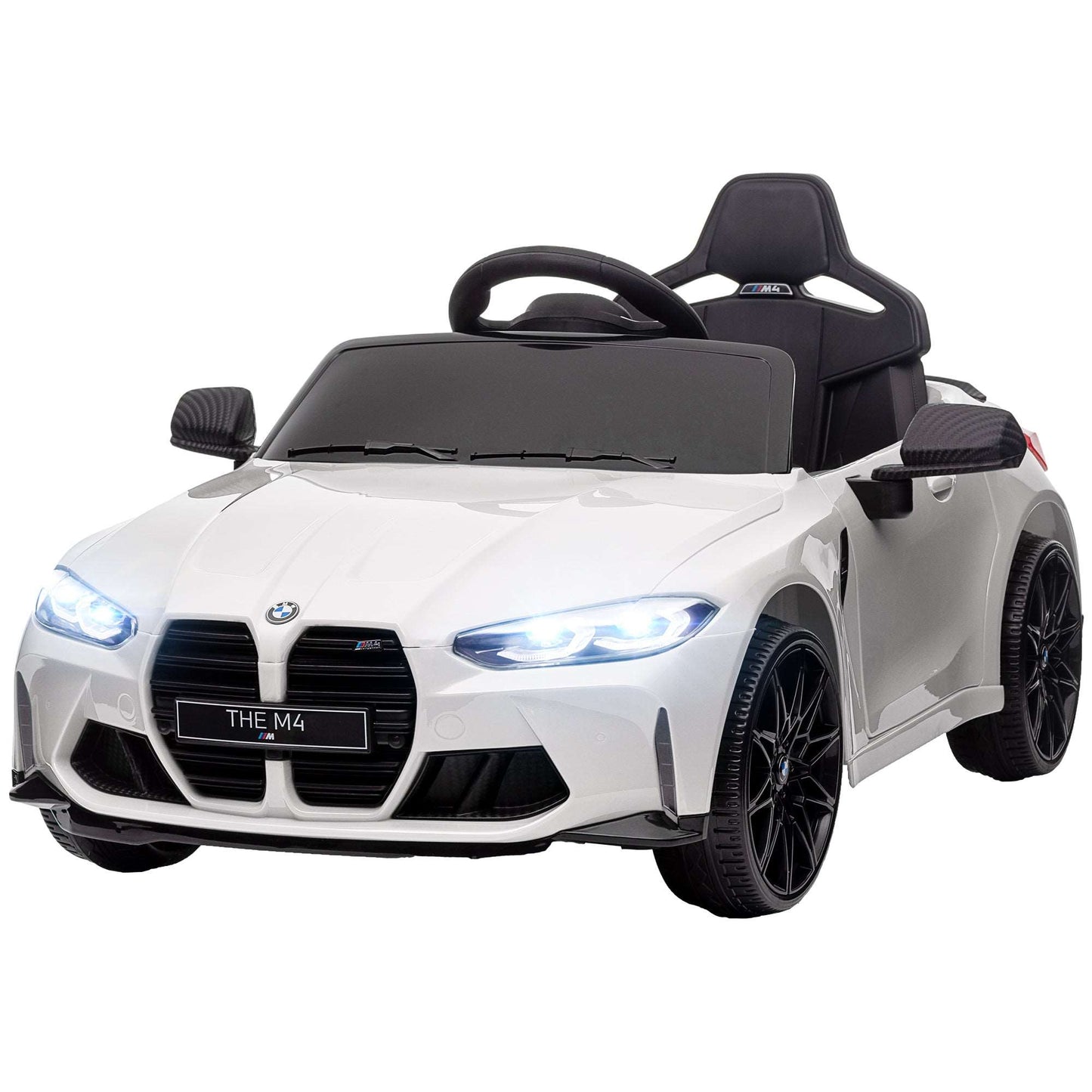 12V BMW M4 Licensed Kids Car with Easy Transport, Remote Control, Suspension, Music, Horn, LED Lights