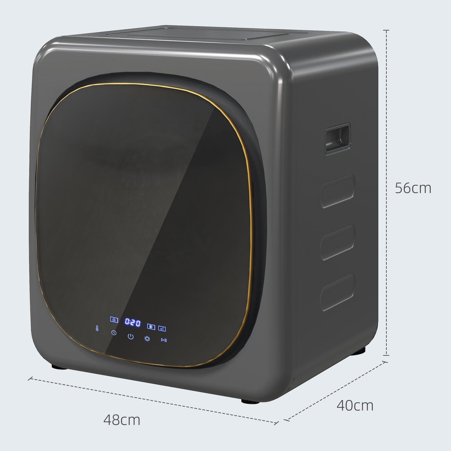 4kg Vented Tumble Dryer with Deodorise, Smart Mode, 800W Compact Tumble Dryer with Stainless Steel Tub, Front Load, for Flat, Home, RVs, Grey