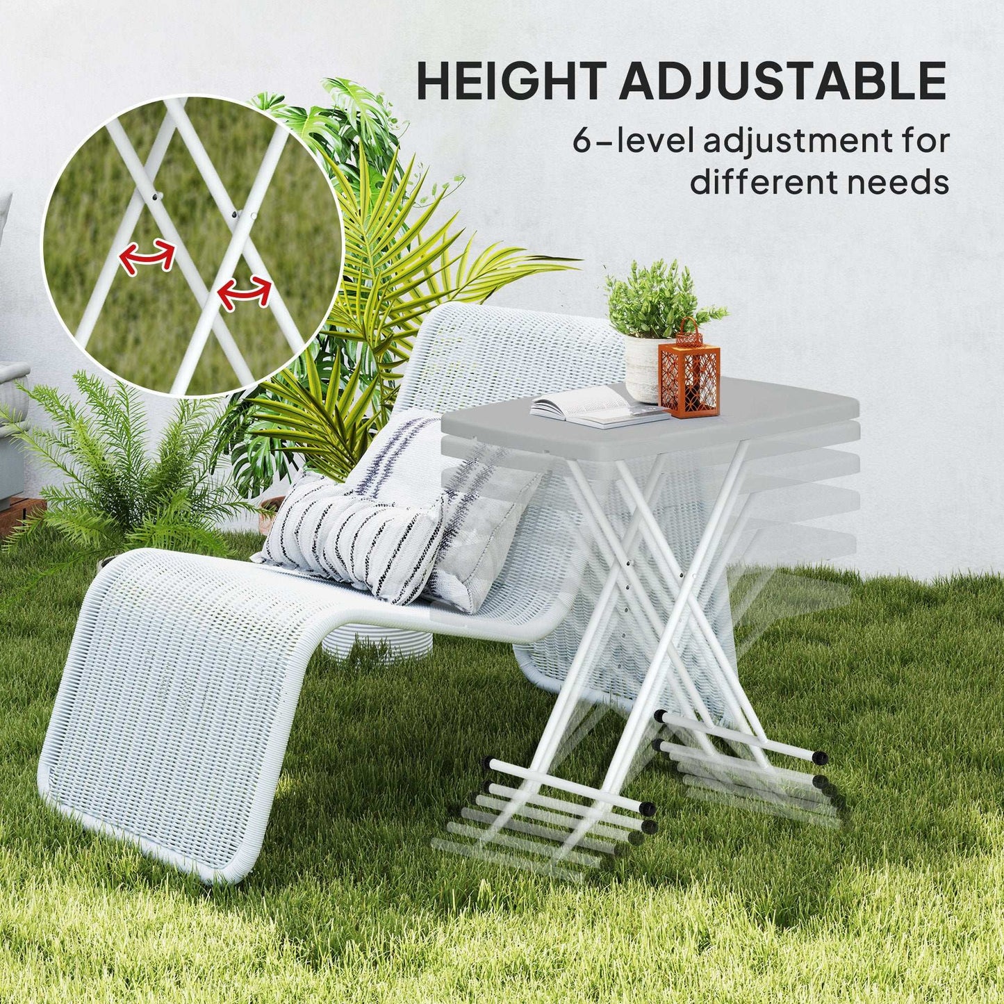 Outsunny Portable Folding Coffee Table, Height Adjustable Garden Table Bistro Table with HDPE Top and Metal Frame for Balcony Poolside Deck