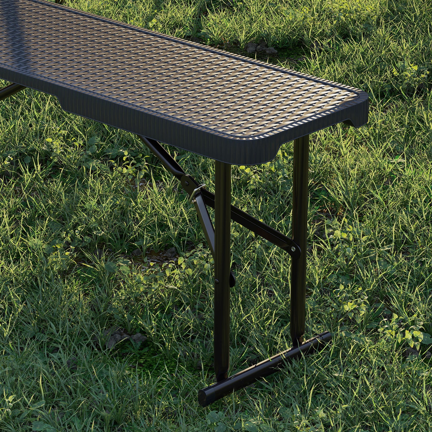 Folding Picnic Table and Bench Set, Rattan Effect Portable Camping Table and Chairs for Indoor Outdoor, Dining, Camping, Picnic, BBQ, Party