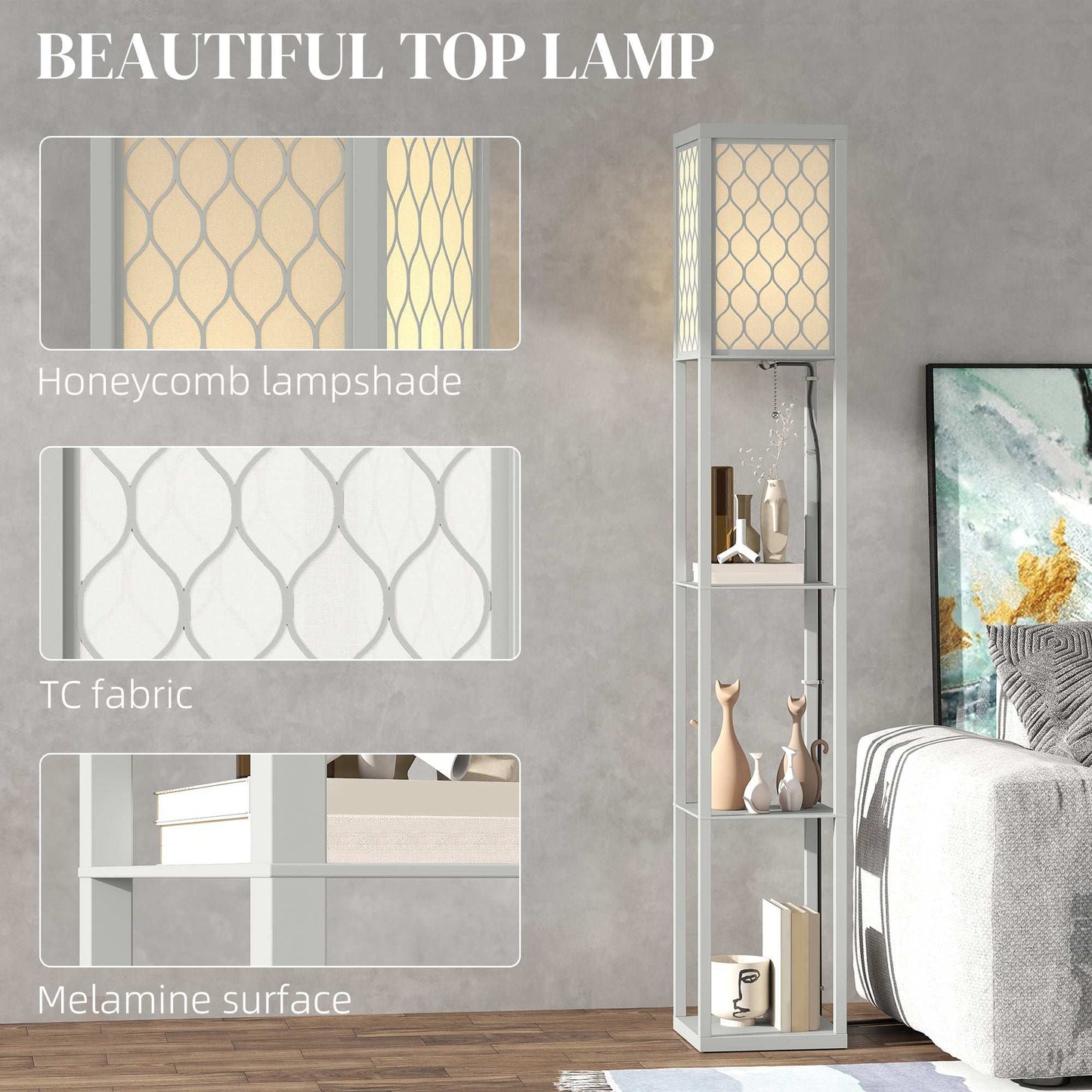 Three-Shelf Standing Lamp - Grey/White