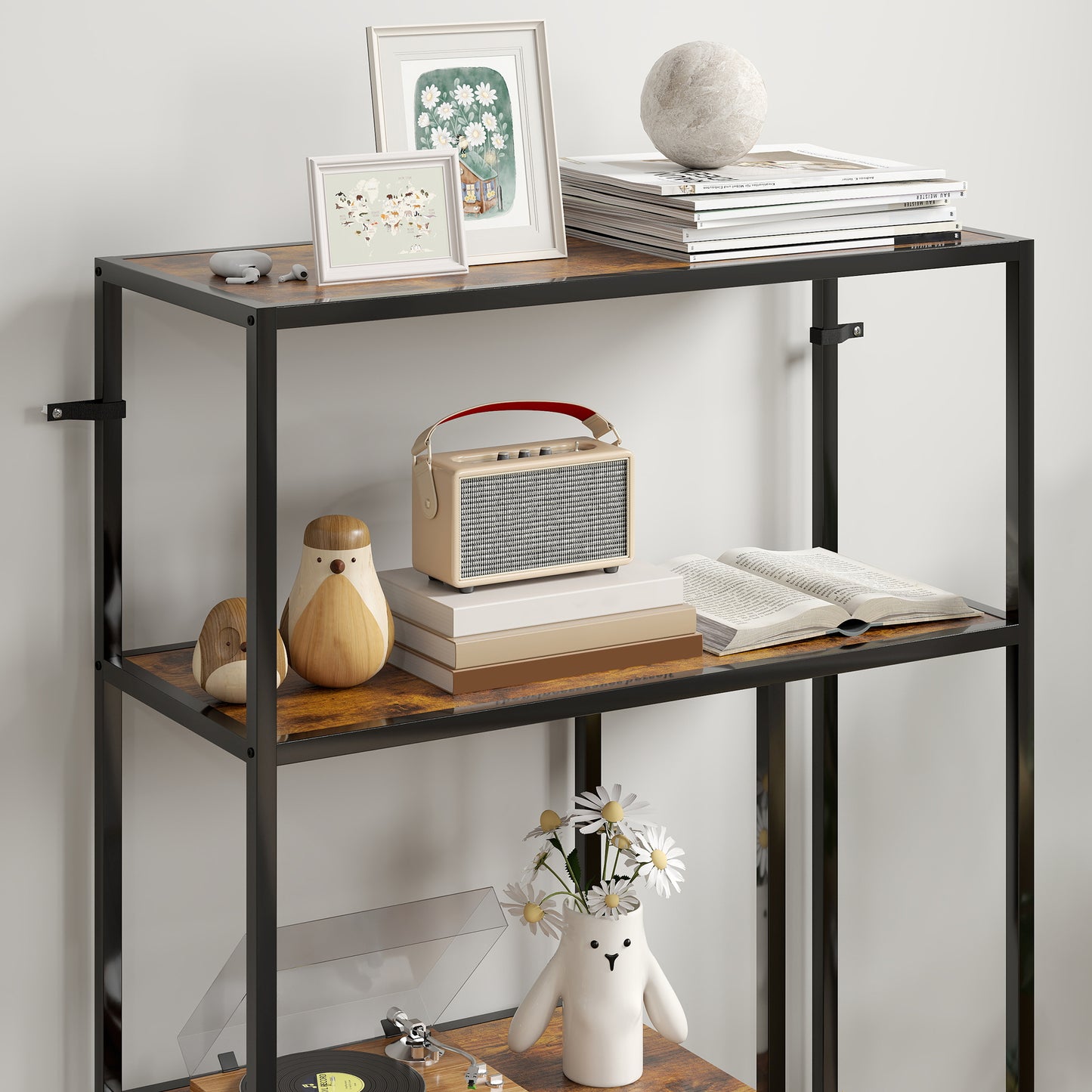 4-Tier Bookshelf with Open Shelves - Rustic Brown