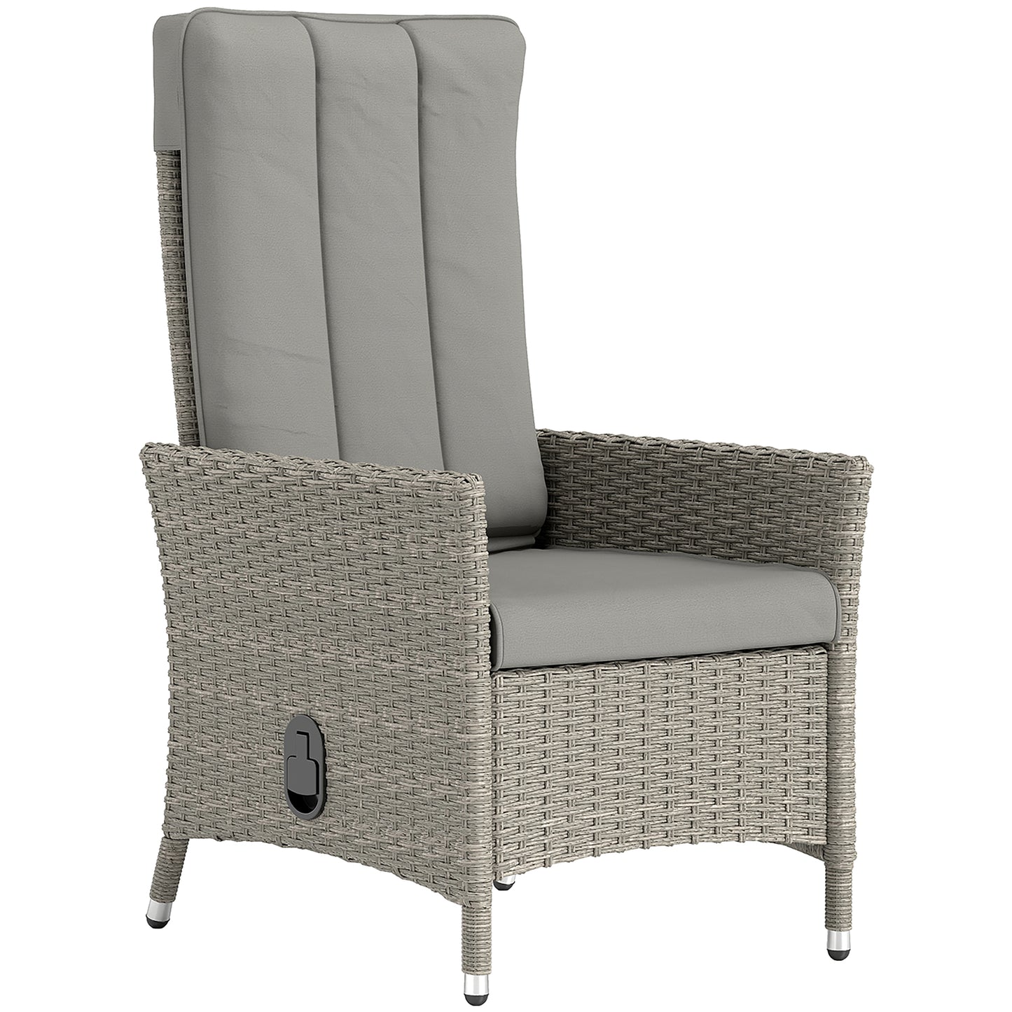 Rattan Garden Recliner Chair, Wicker Reclining Armchair with Adjustable Backrest and Cushion, Outdoor Lounge Sun Lounger with Armrests