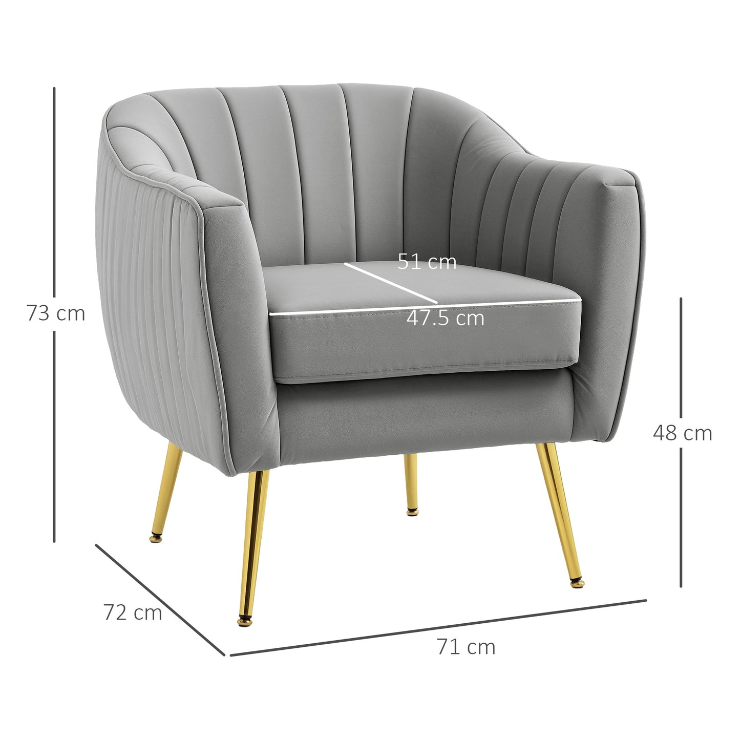 Velvet-Feel Shell Back Accent Chair - Grey