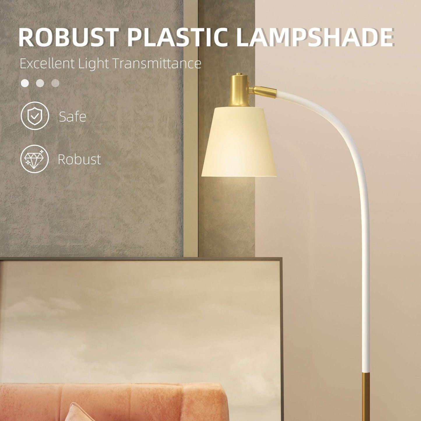 Floor Lamp for Living Room, Spotlight Reading Standing Lamp with Adjustable Height, Rocker on/off Switch, Indoor Task Lighting, White