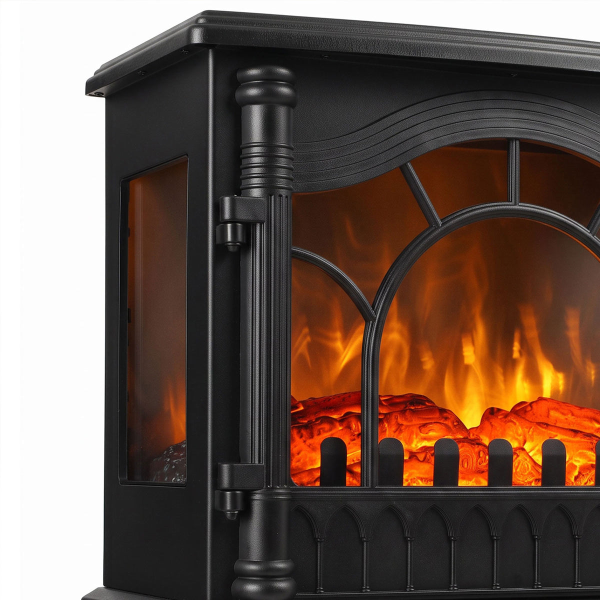 3-Sided Glass Electric Stove Fire | 1000W/2000W Fan Heater, Adjustable Flame Brightness & Thermostat | Freestanding Black | 55 × 31 × 58cm | C Rated
