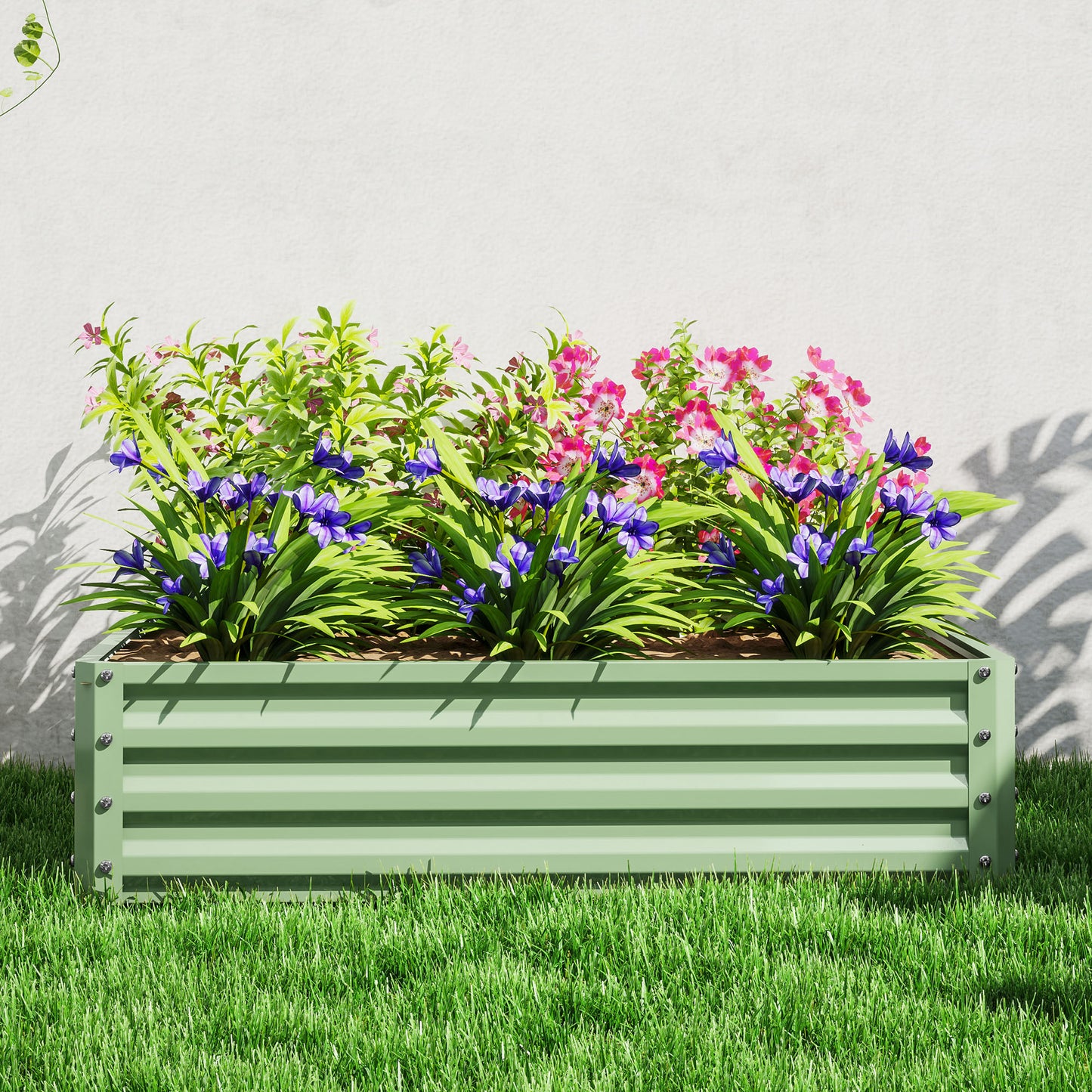 Square Galvanised Steel Raised Garden Bed | 120x120x30cm | Open Base | Slot-Together | Vegetables, Flowers & Herbs | Light Green
