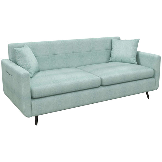 165cm 2 Seater Sofa for Living Room, Modern Fabric Couch, Tufted Loveseat Sofa Settee w/ Steel Legs, 2 Storage Pockets