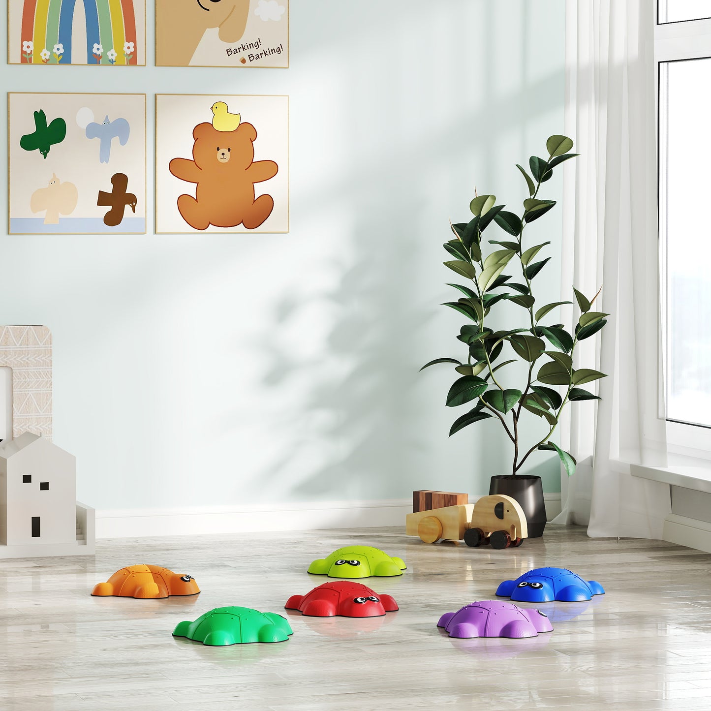 AIYAPLAY 6 Piece Balance Stepping Stones with Non-slip Edge, Indoor Outdoor Obstacle Courses for Kids Ages 3-8 Years, Multicoloured