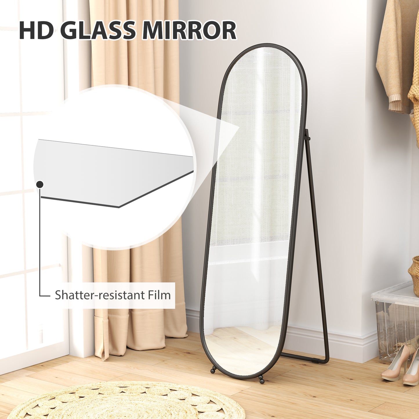 Two-Way Curved Full Length Mirror - Black