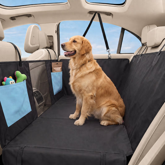 Dog Car Seat Cover | Blue Waterproof Back Seat Travel Hammock with Mesh Window & Pockets