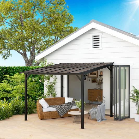 3 x 3(m) Metal Pergola with UPF 50+ and Waterproof Polycarbonate Roof, Wall-Mounted or Free Standing Garden Gazebo Outdoor Sun Shade