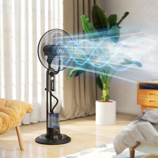 Pedestal Fan with Water Mist Spray, Spray Misting Fan with 70° Oscillation, Tilt Head, 4 Speeds, 3 Modes, Adjustable Mist
