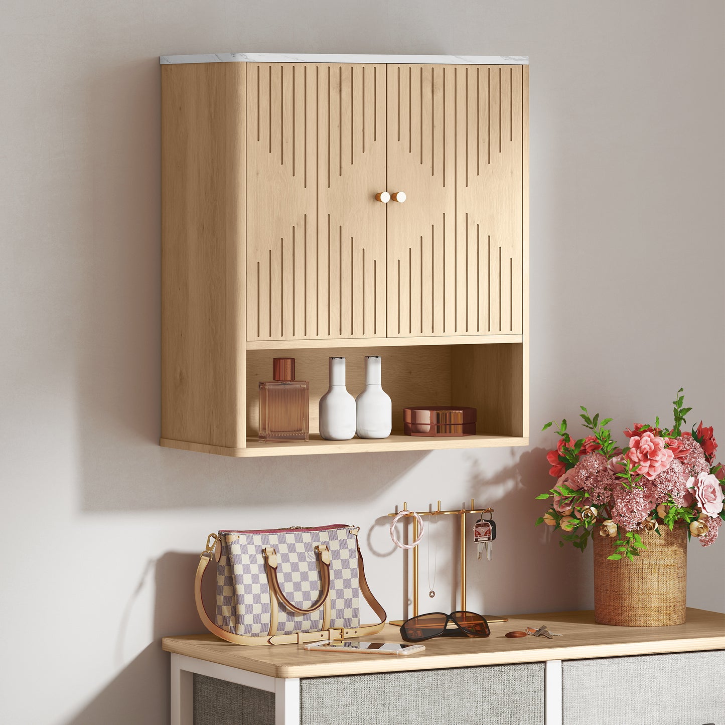 Bathroom Wall Cabinet with Adjustable Shelf - Oak