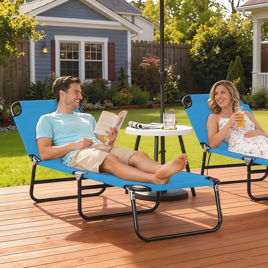 Set of 2 Folding Sun Loungers | 5 Position Back | 190x56cm | Oxford Fabric | Powder Coated Steel | Portable | 120kg | Sky Blue