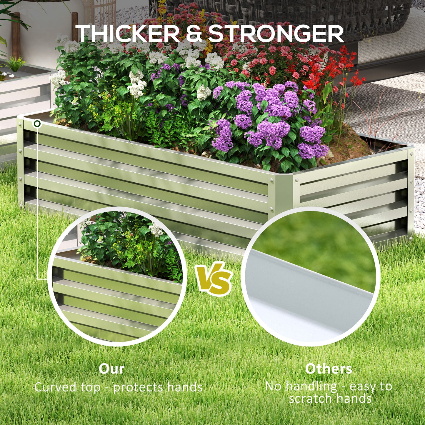 Outsunny Raised Beds for Garden, Galvanized Outdoor Planters, for Herbs and Vegetables, Use for Patio, Backyard, Balcony, Silver