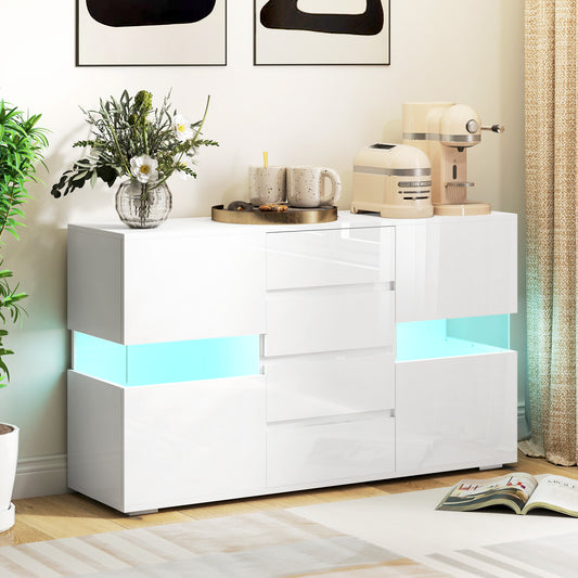LED Light Sideboard Unit Cabinet - High Gloss White