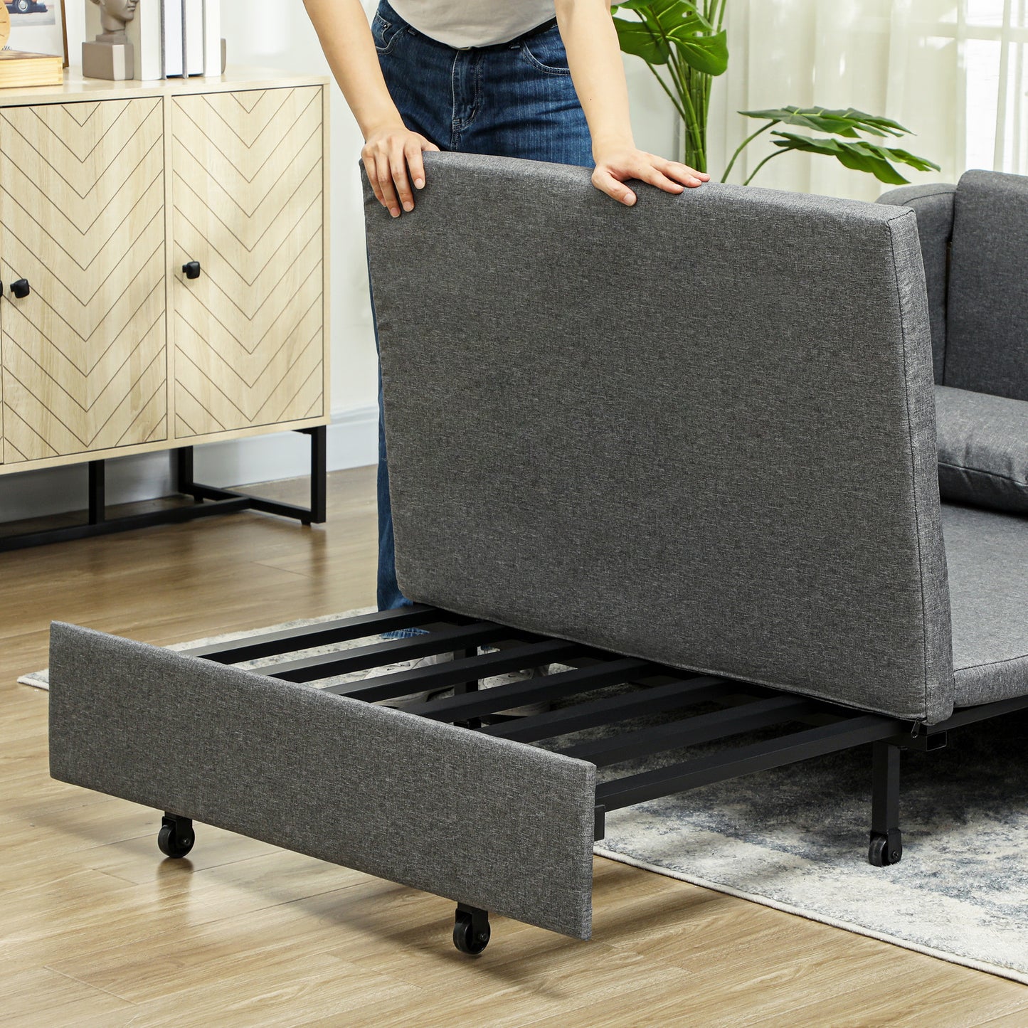 Two-Seater Pull-Out Sofa Bed - Grey