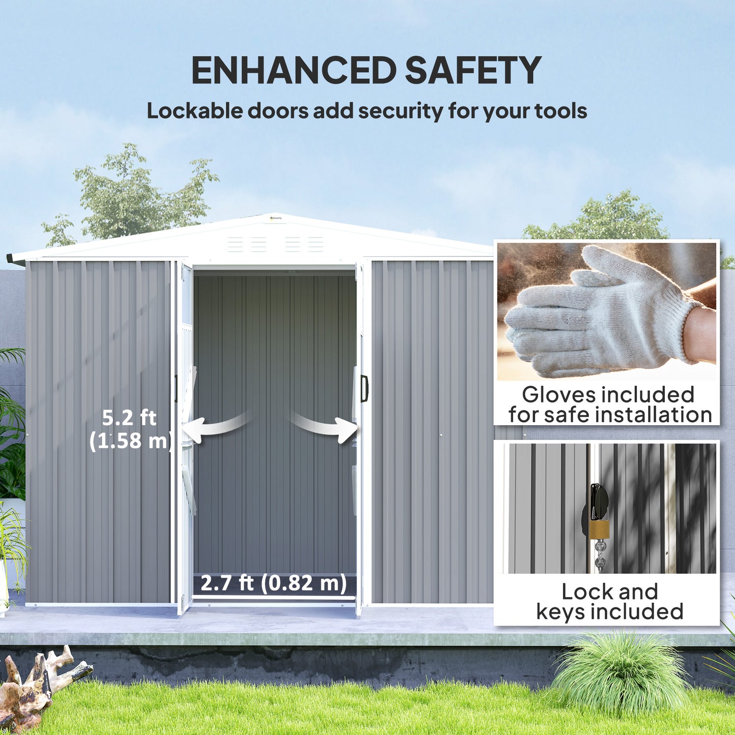 Outsunny 8 x 4 ft Metal Garden Shed, Garden Storage Shed with Window, 4 Vents and Lockable Door, Waterproof Galvanised Steel Tool Storage Shed