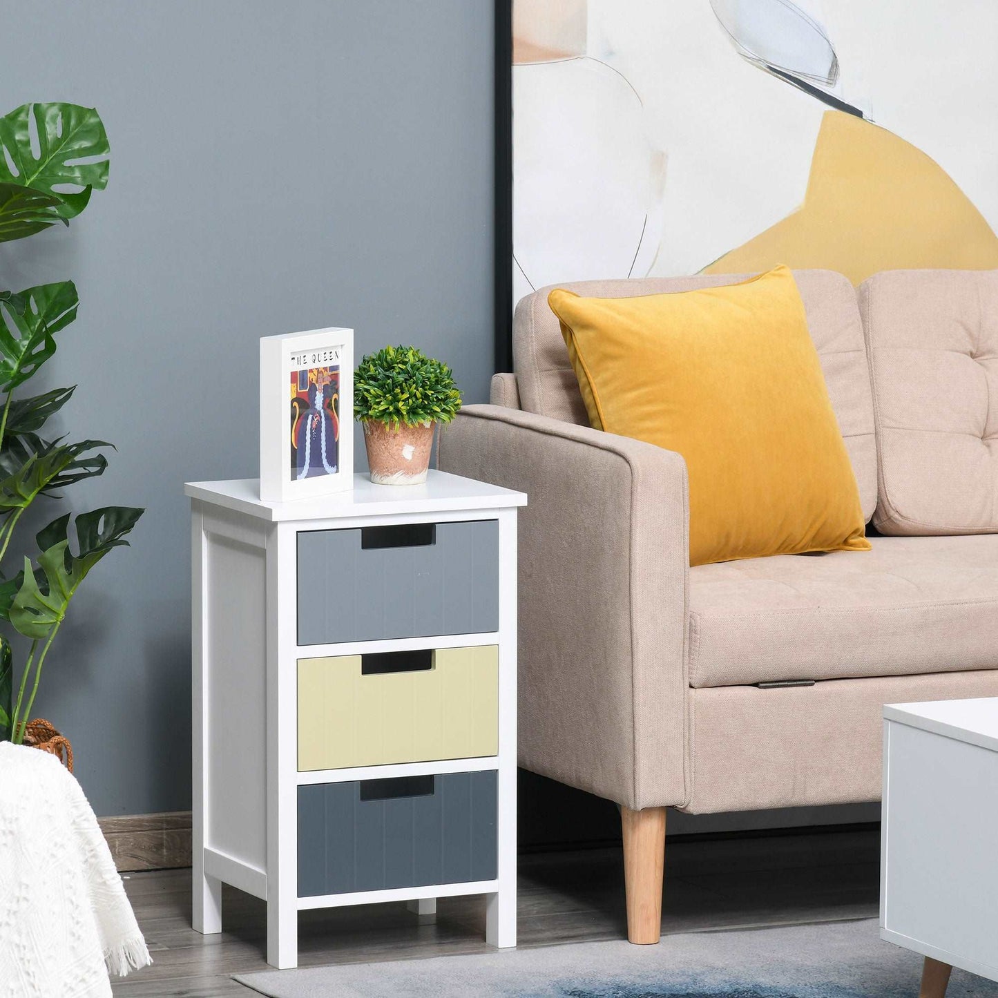 3 Drawer Storage Tower, Dresser Chest with Wood Top, Organizer Unit for Closets Bedroom Nursery Room Hallway