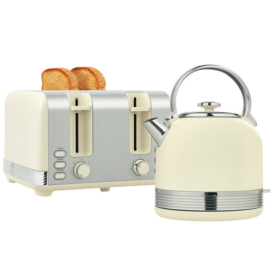 Polished Metal Kettle and Toaster Set - Cream