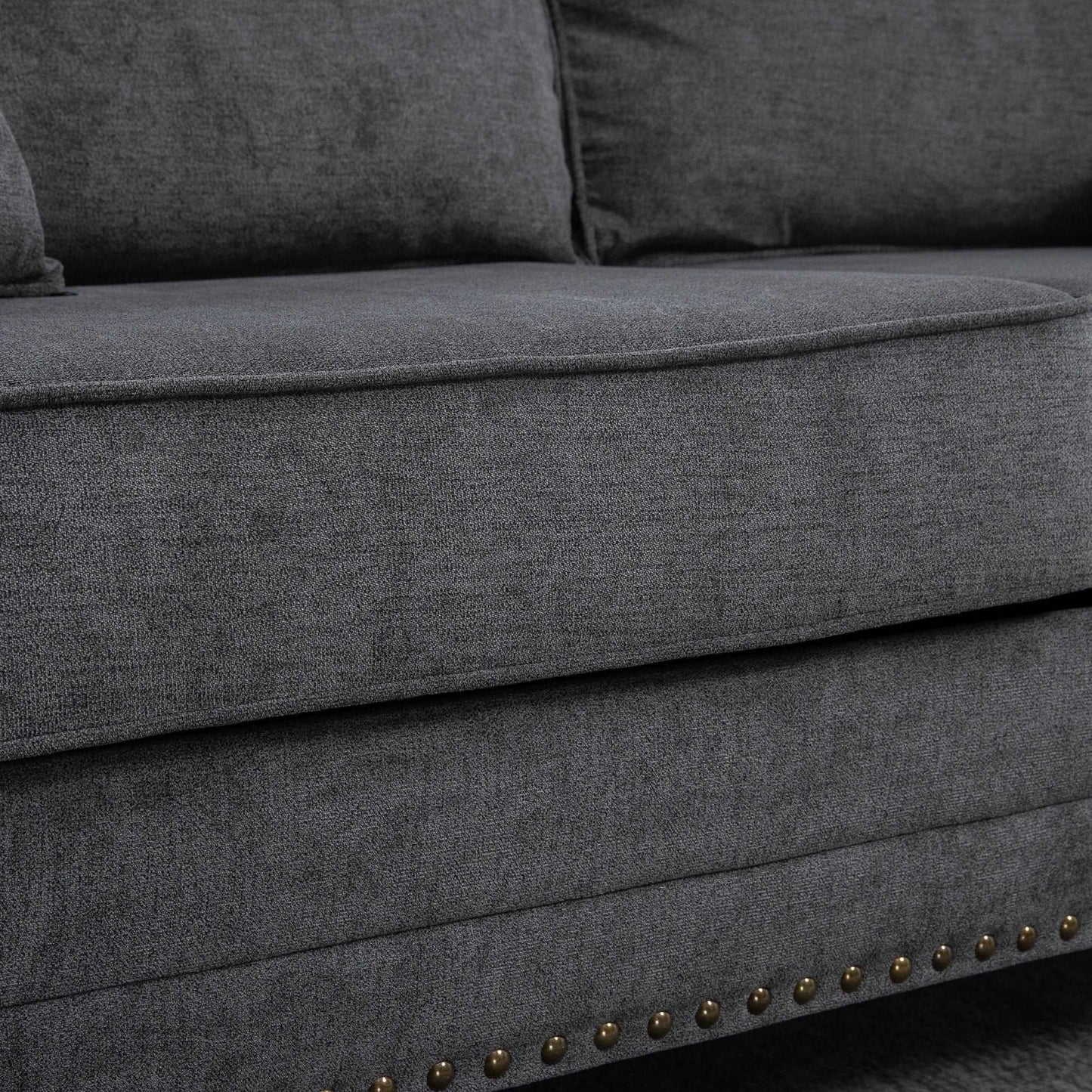 2 Seater Sofas for Living Room, Fabric Sofa with Nailhead Trim, Loveseat with Cushions and Throw Pillows, Grey