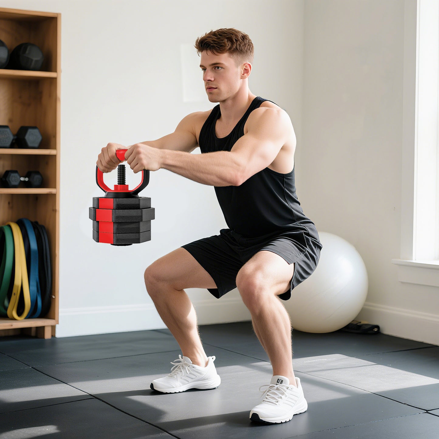 SPORTNOW 6-in-1 Adjustable Dumbbell Set 20kg | Dumbbell, Barbell, Kettlebell & Push-Up Stand | Home Gym Free Weights | Men & Women | Red