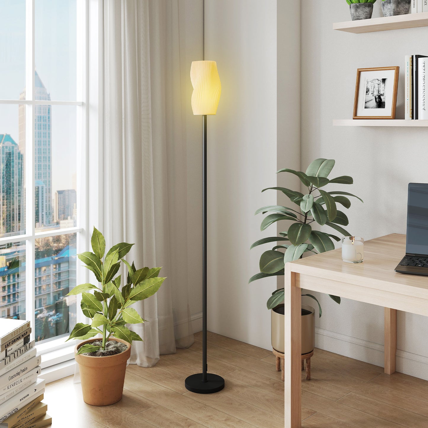 Floor Lamp for Living Room, 3D Printed Modern Standing Lamp with Flowing Curved Shade & Foot Switch, Minimalist Tall Pole Lampshade for Bedroom, Office, E27 Holder without Bulb (25W Max), White