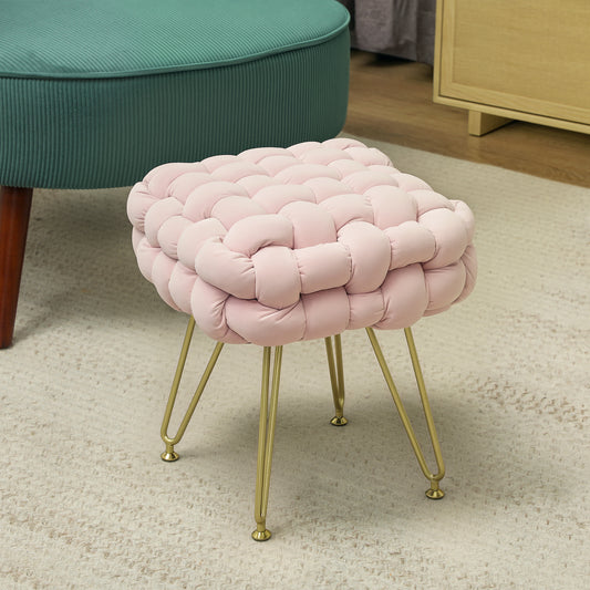 Velvet-Feel Bold Woven Footstool - Pink