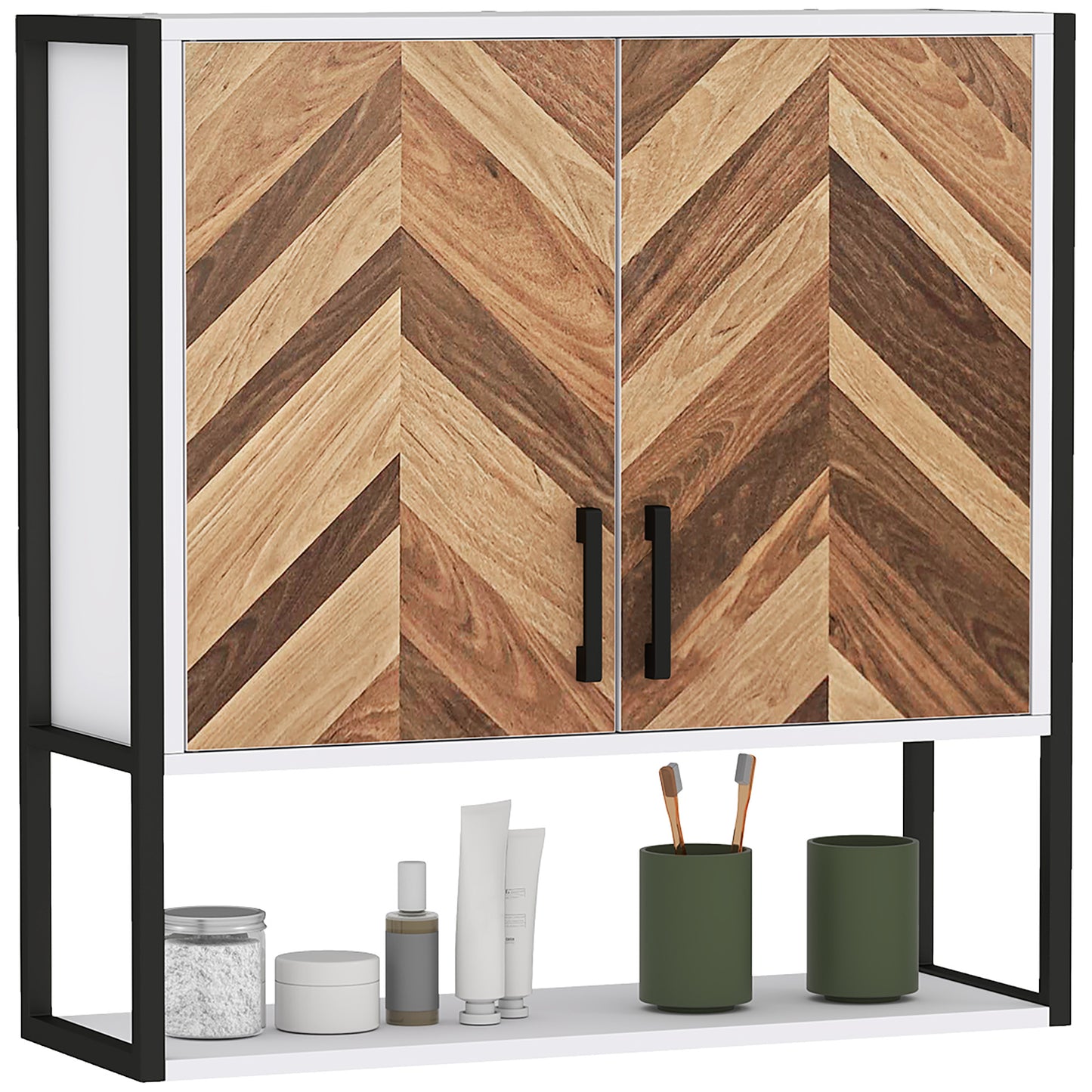 Retro Vintage Style Bathroom Cabinet Wall Mounted, Bathroom Wall Cabinet Medicine Cabinet with 2 Doors, Adjustable Shelf, Walnut