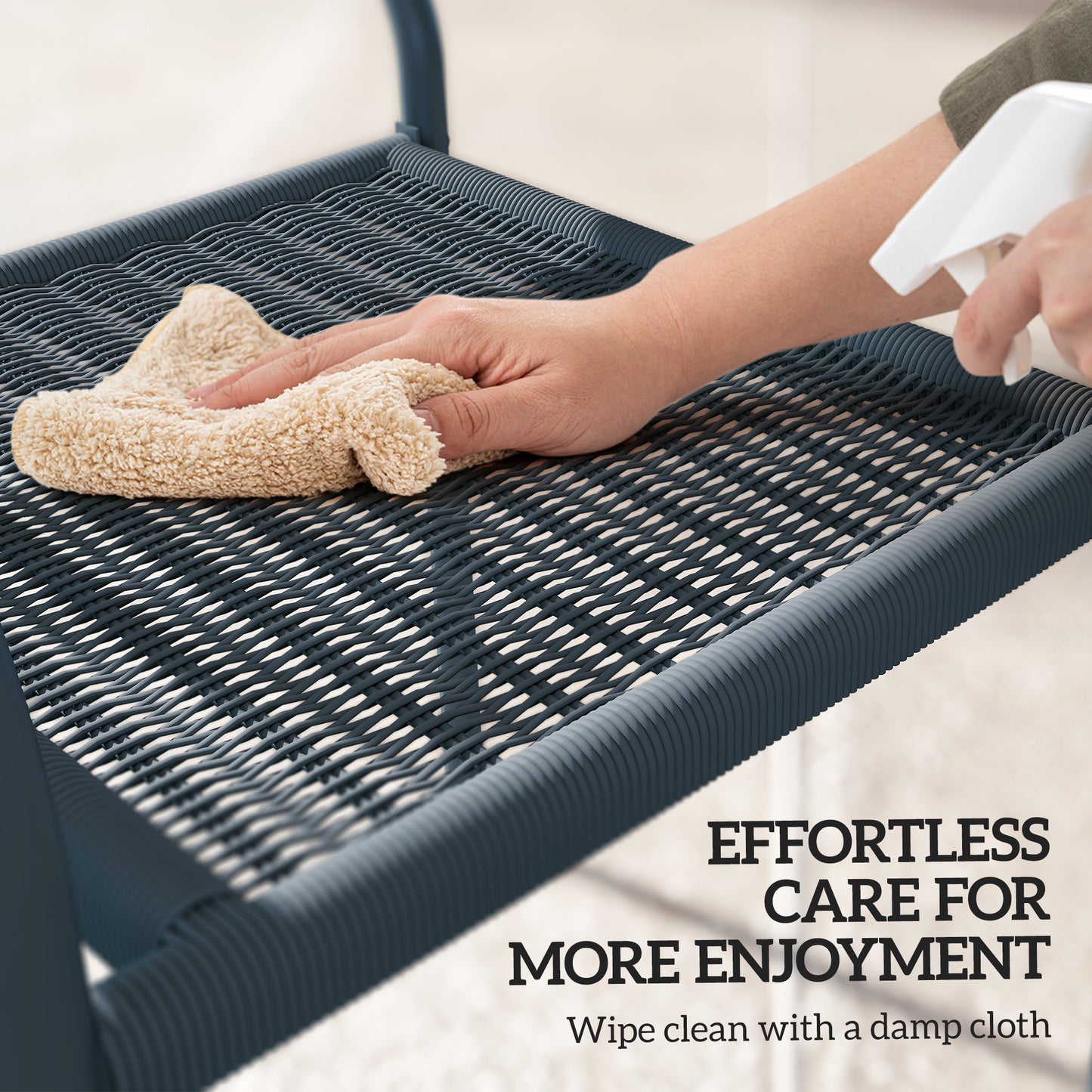 Garden Chairs Set of 4, Stackable Rattan Effect Dining Chairs with Armrest, Weather Resistant and Lightweight for Patio, Balcony, Terrace, Dark Grey