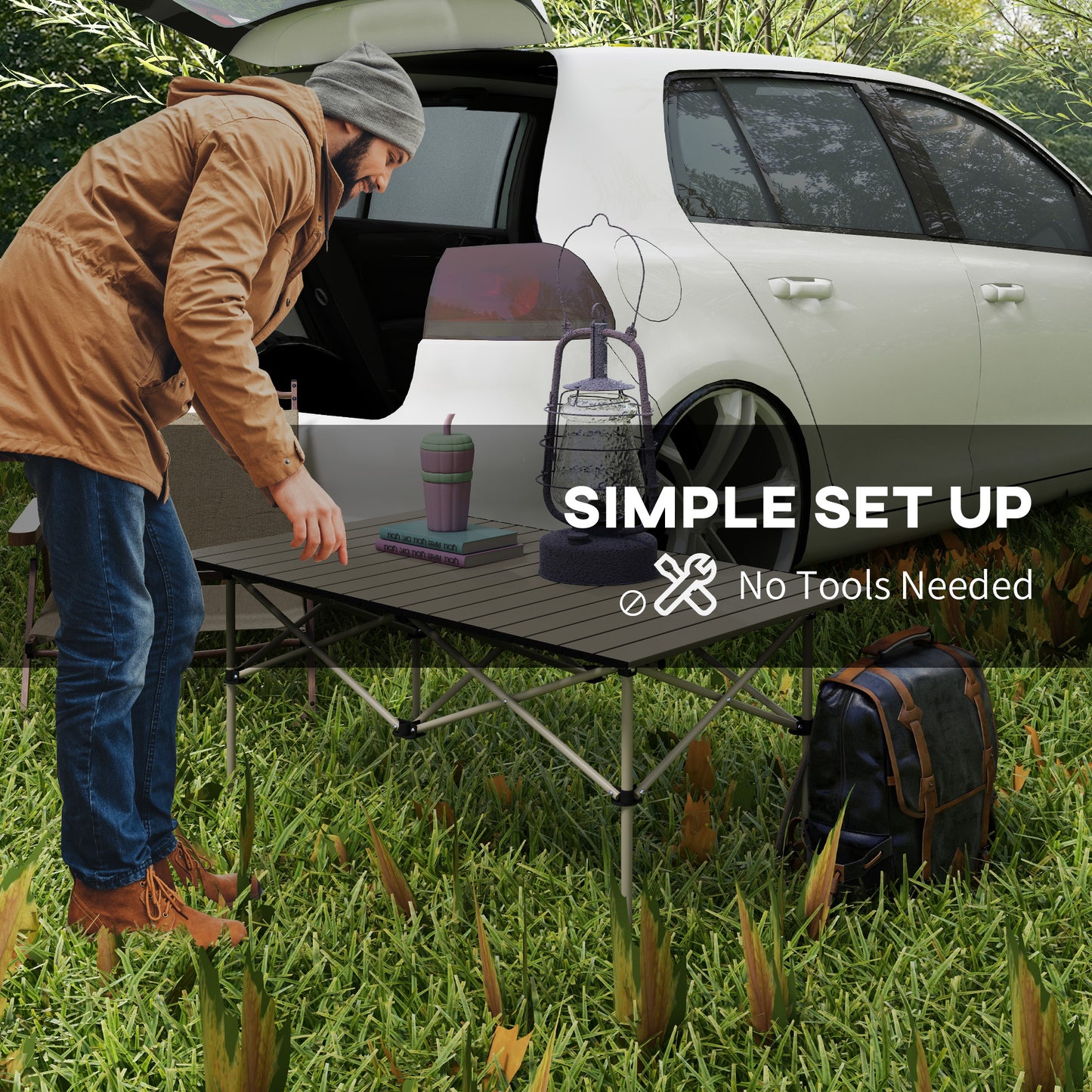 Outsunny Portable Aluminium Picnic Camping Table, Lightweight Folding, Carry Bag For Outdoor Camping, Picnic, Hiking, Cooking, BBQ, Fishing, Khaki