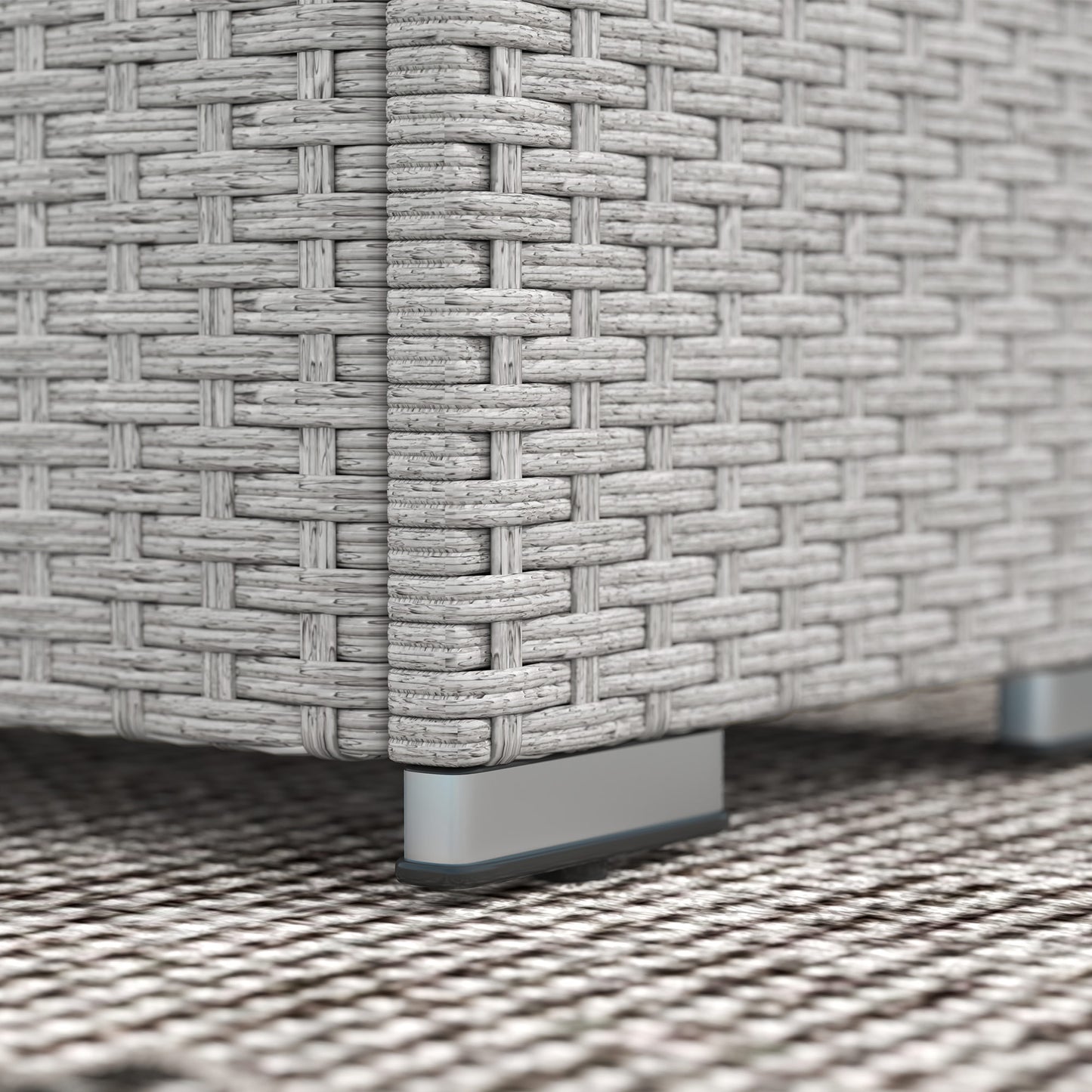 7 Piece PE Rattan 6 Seater Garden Furniture Set, 50,000 BTU Gas Fire Pit Table, Double Corner Sofa and 3 Footstools, for Conservatory, Grey