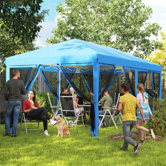 Outsunny 3 x 6m Pop Up Gazebo, Outdoor Canopy Shelter, Marquee Party Wedding Tent with 6 Mesh Walls and Carry Bag, Blue / Black