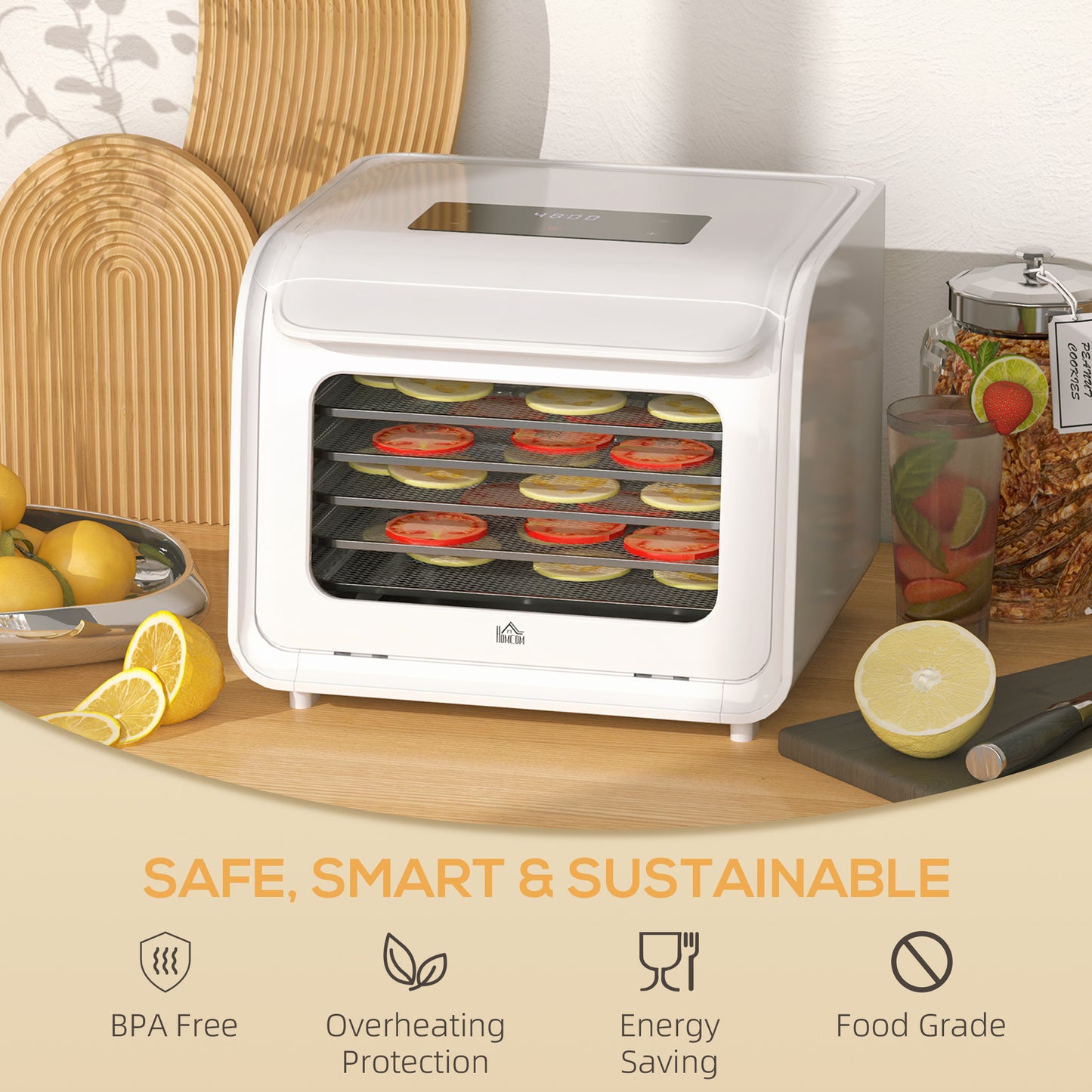35-70°C Six-Tray Food Dehydrator - White / Black