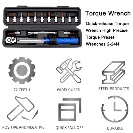 Quick-Release Torque Wrench Repairing Tool High Precise Torque Preset Wrenches 2-24N.M Torque Adjustable 1/4Inch Ratchet Wrench