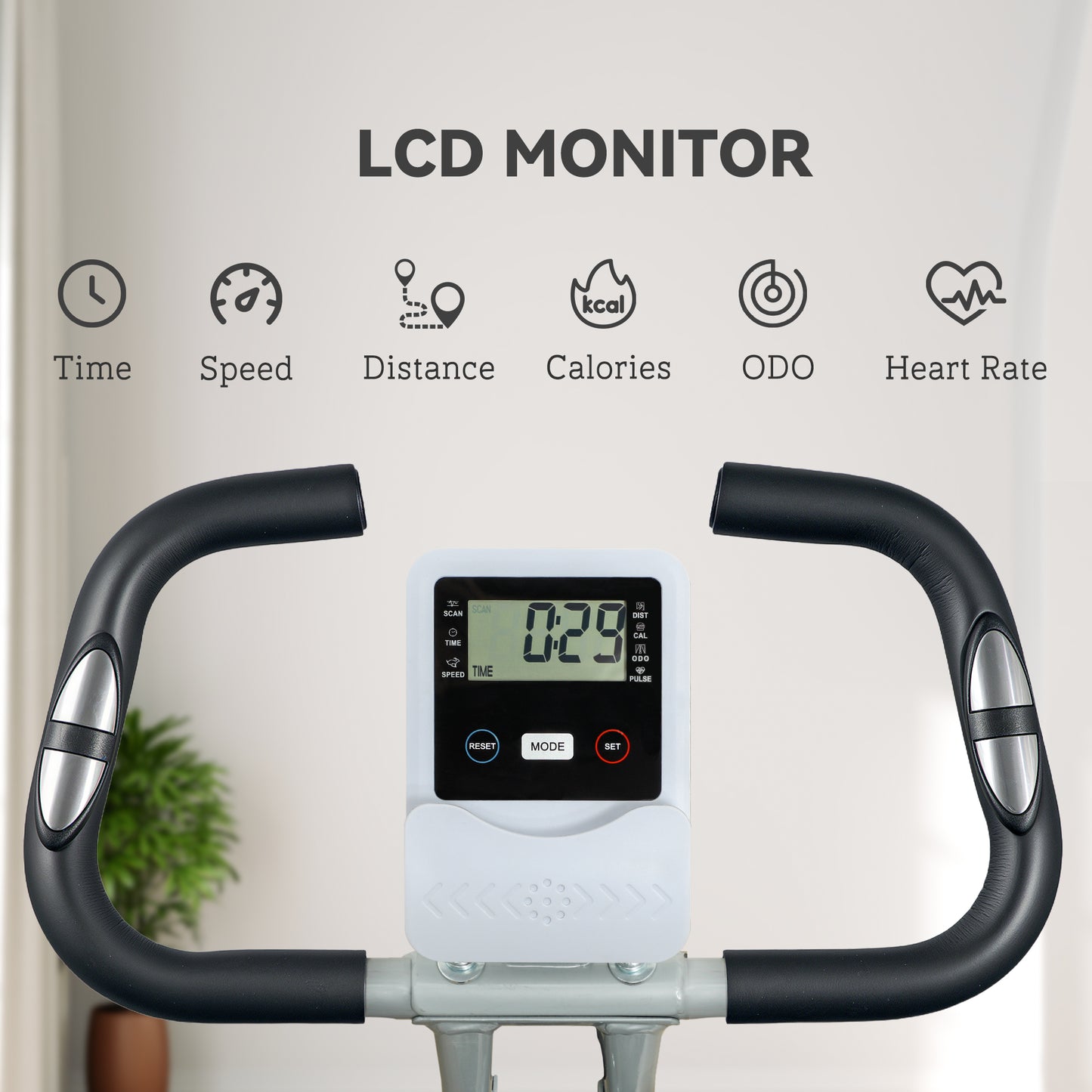 5-In-1 Folding Exercise Bike with Arm Workout Bands, Quiet 8-Level Magnetic Resistance Foldable Exercise Bike with LCD, Tablet Holder, White