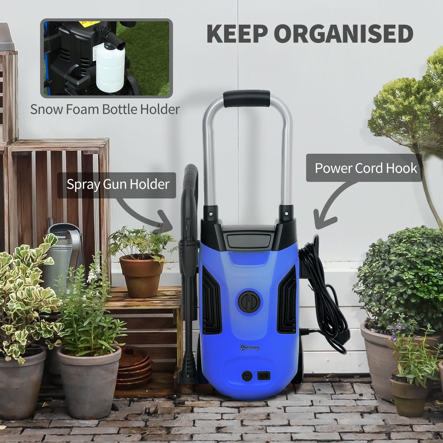 Outsunny 1800W High Pressure Washer, 150 Bar Pressure, 420 L/h Flow, Portable Electric Power Washer Jet Wash Cleaner with Adjustable Nozzle, 6M Hose