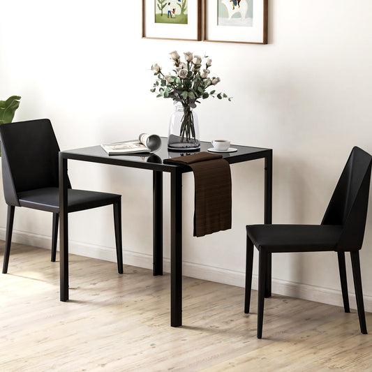 Square Dining Table | 75x75x75cm | 6mm Tempered Glass Top | Powder Coated Steel Legs | 2-4 People | 80kg | Black